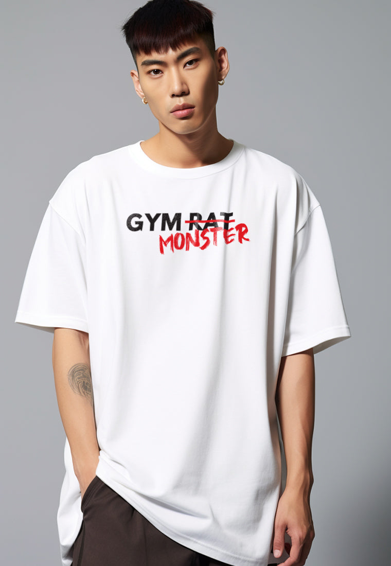 MTS35 Kaos Oversize Gym Bahan Tebal ScubaLux Pria "gym monster" putih