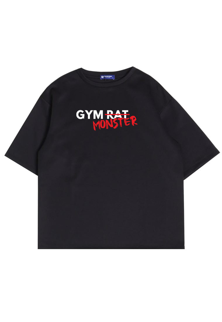 MTS36 Kaos Oversize Gym Bahan Tebal ScubaLux Pria "gym monster" hitam