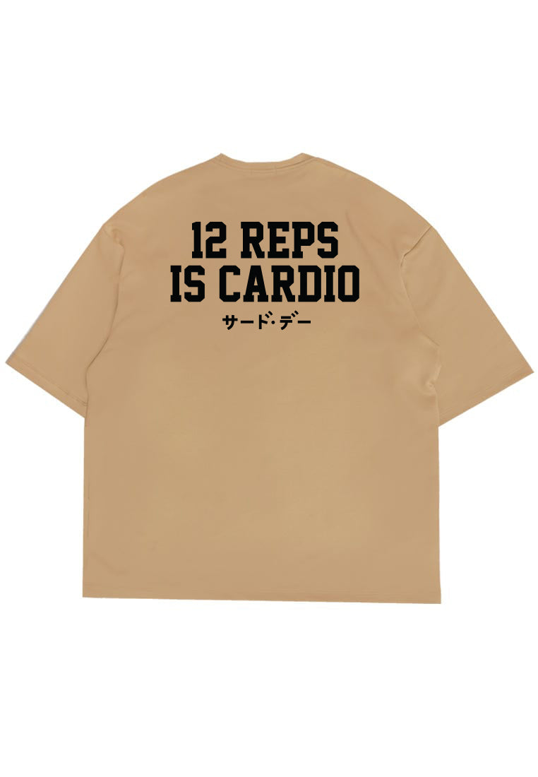 MTS38 Kaos Oversize Gym Scuba Tebal "12 reps cardio" khaki