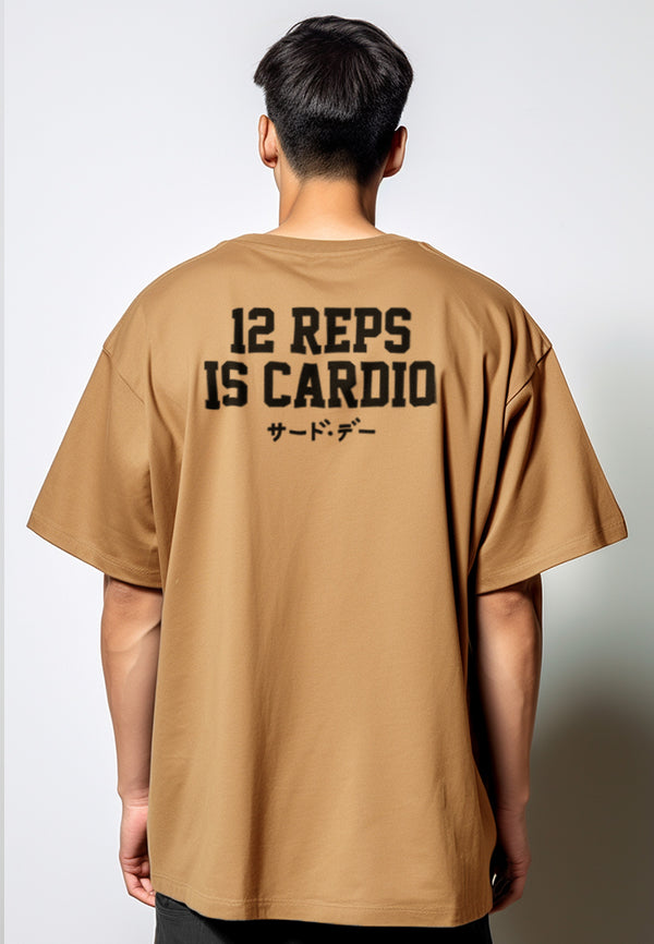 MTS38 Kaos Oversize Gym Scuba Tebal "12 reps cardio" khaki