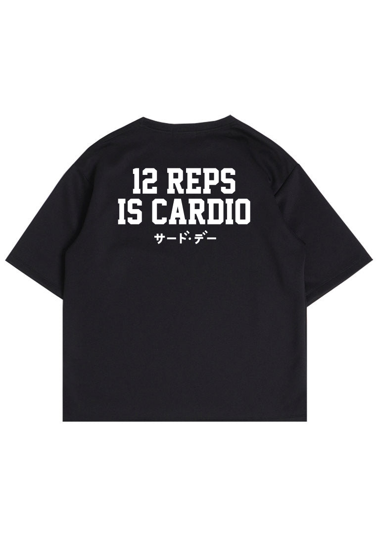 MTS39 Kaos Oversize Gym Scuba Tebal "12 reps cardio" hitam