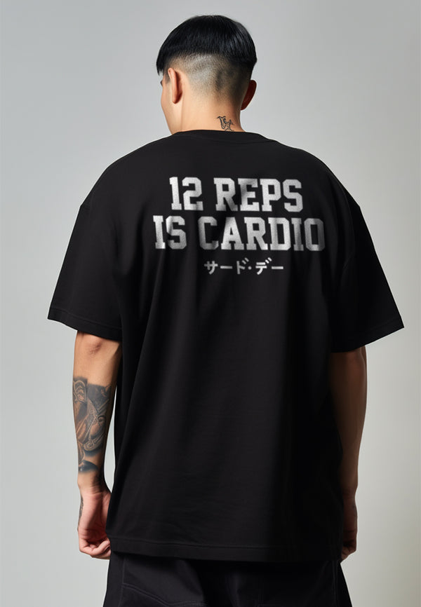 MTS39 Kaos Oversize Gym Scuba Tebal "12 reps cardio" hitam