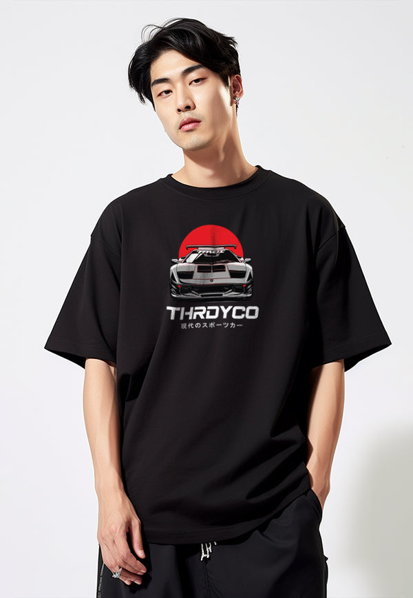 MTS58 Kaos Oversize Gambar Mobil Balap Sports Car Bahan Scuba Tebal "front view" hitam