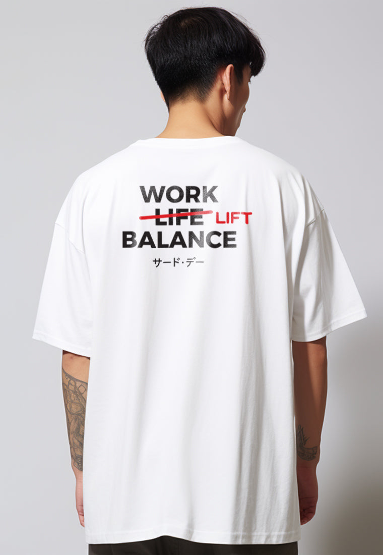 MTS82 Kaos Oversize Gym ScubaLux bahan tebal "work lift balance" putih