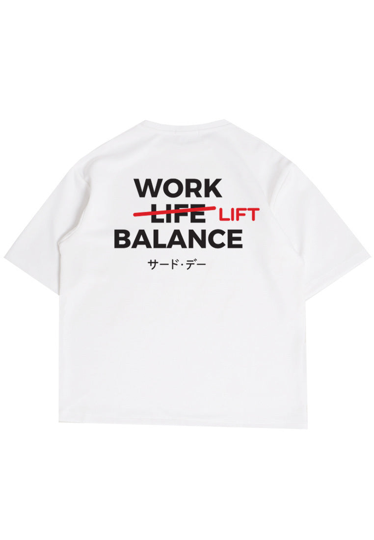 MTS82 Kaos Oversize Gym ScubaLux bahan tebal "work lift balance" putih