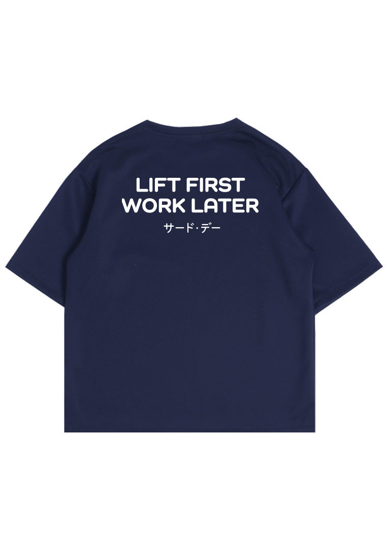 MTS85 Kaos Oversize Gym ScubaLux bahan tebal scuba "lift first work later" navy