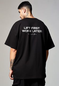 MTS87 Kaos Oversize Gym ScubaLux bahan tebal scuba "lift first work later" hitam