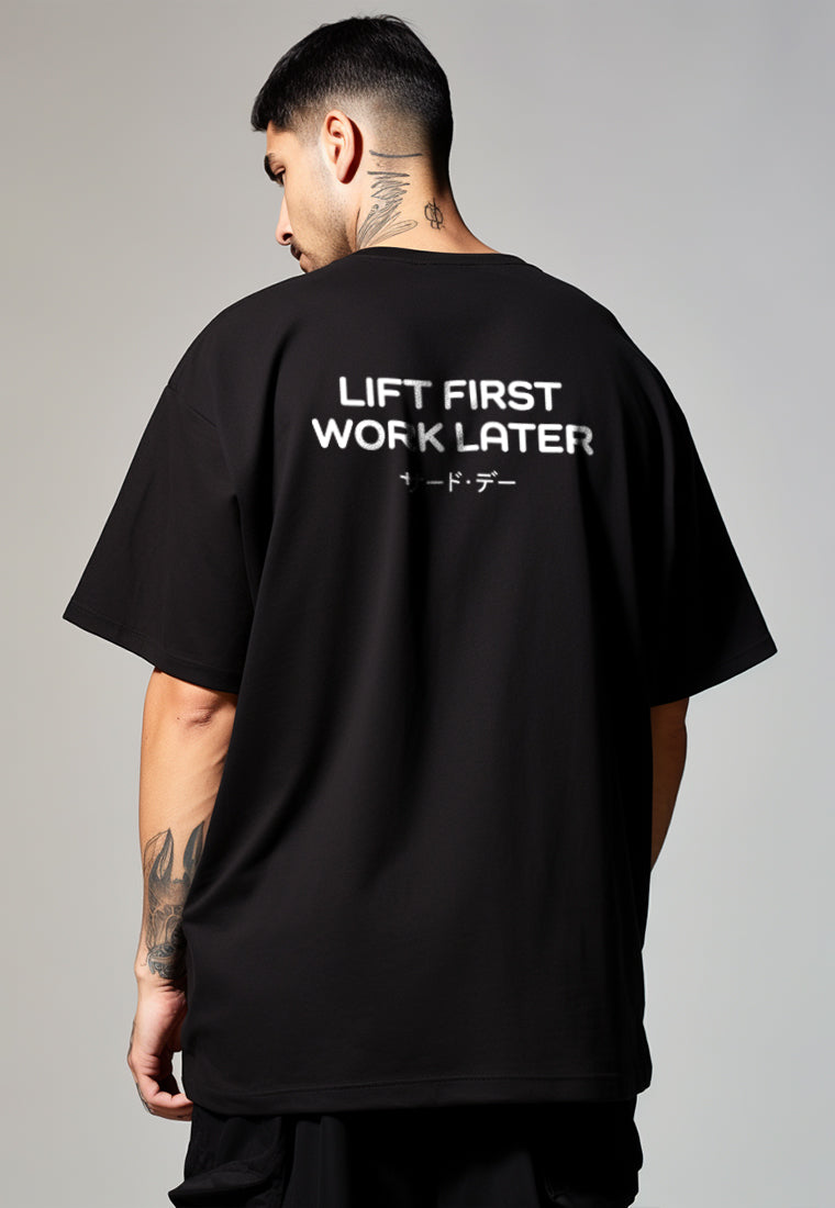 MTS87 Kaos Oversize Gym ScubaLux bahan tebal scuba "lift first work later" hitam