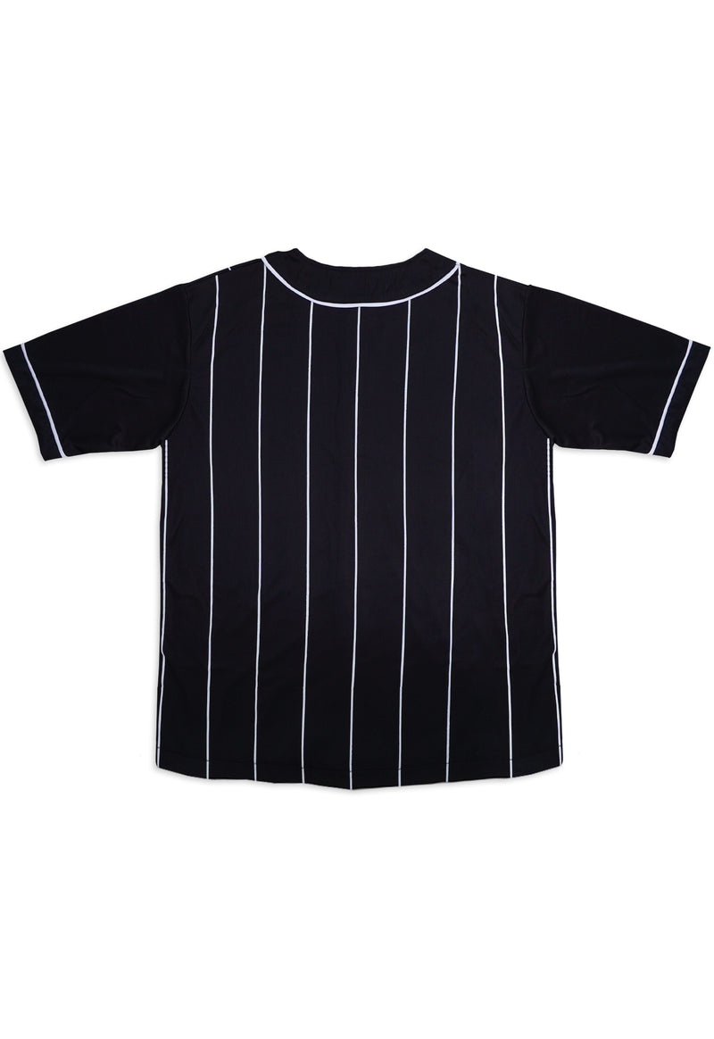 MTS91 Kemeja Baseball Oversize Jersey Garis Putih "Osaka" Hitam