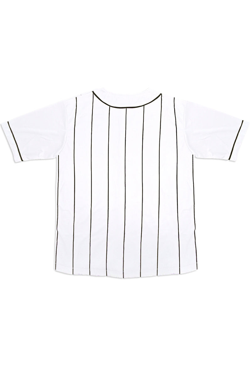 MTS92 Kemeja Baseball Oversize Jersey Garis Hitam "Osaka" Putih