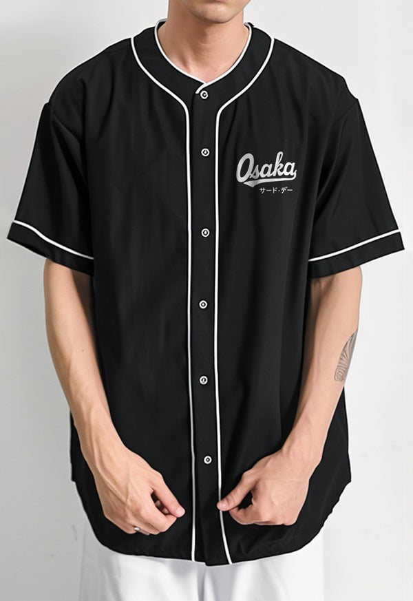 MTS93 Kemeja Baseball Oversize Jersey Polos "Osaka" Hitam