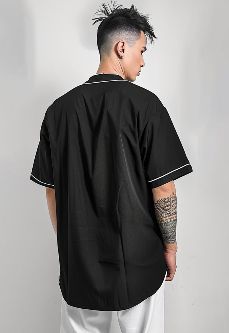 MTS93 Kemeja Baseball Oversize Jersey Polos "Osaka" Hitam