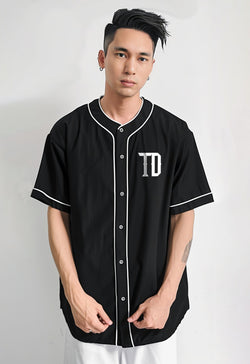 MTS94 Kemeja Baseball Oversize Jersey Hitam Polos "TD spike" hitam