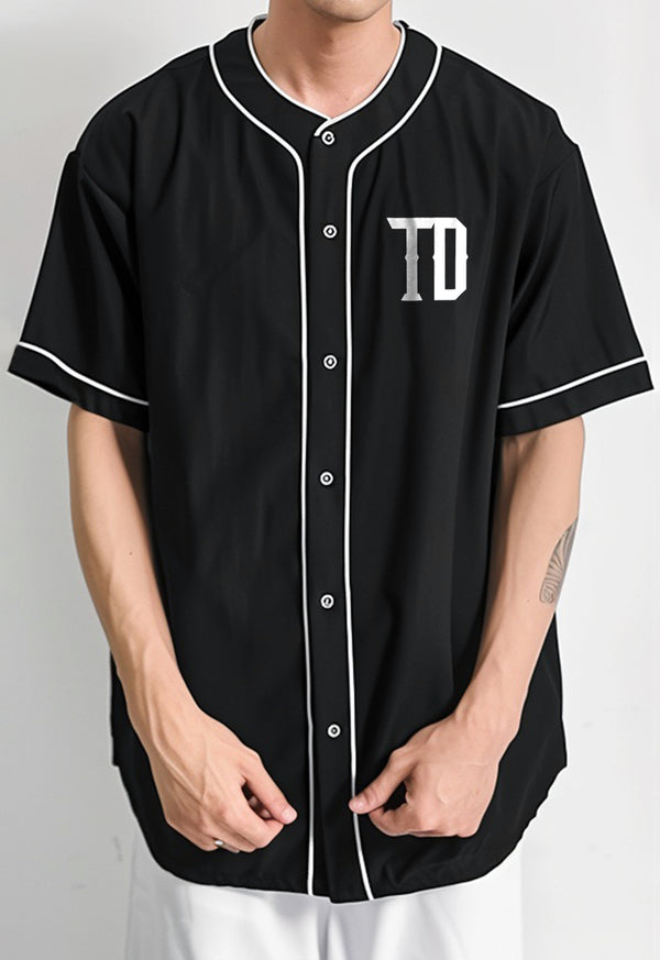 MTS94 Kemeja Baseball Oversize Jersey Hitam Polos "TD spike" hitam