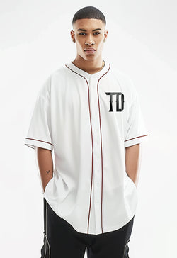 MTS95 Kemeja Baseball Oversize Jersey Hitam Polos "TD spike" putih