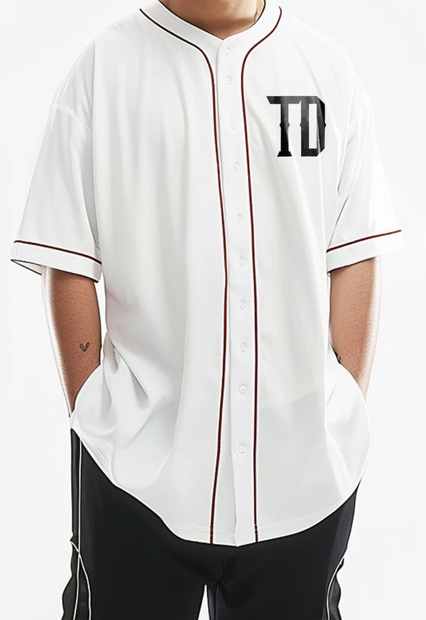 MTS95 Kemeja Baseball Oversize Jersey Hitam Polos "TD spike" putih