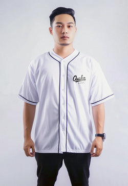 MTS96 Kemeja Baseball Oversize Jersey Polos "Osaka" Putih