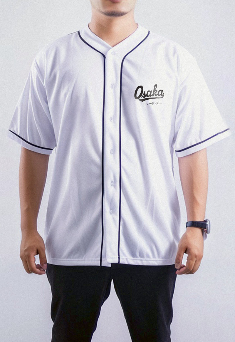 MTS96 Kemeja Baseball Oversize Jersey Polos "Osaka" Putih