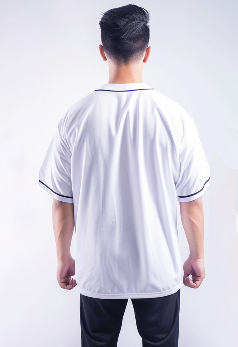 MTS96 Kemeja Baseball Oversize Jersey Polos "Osaka" Putih