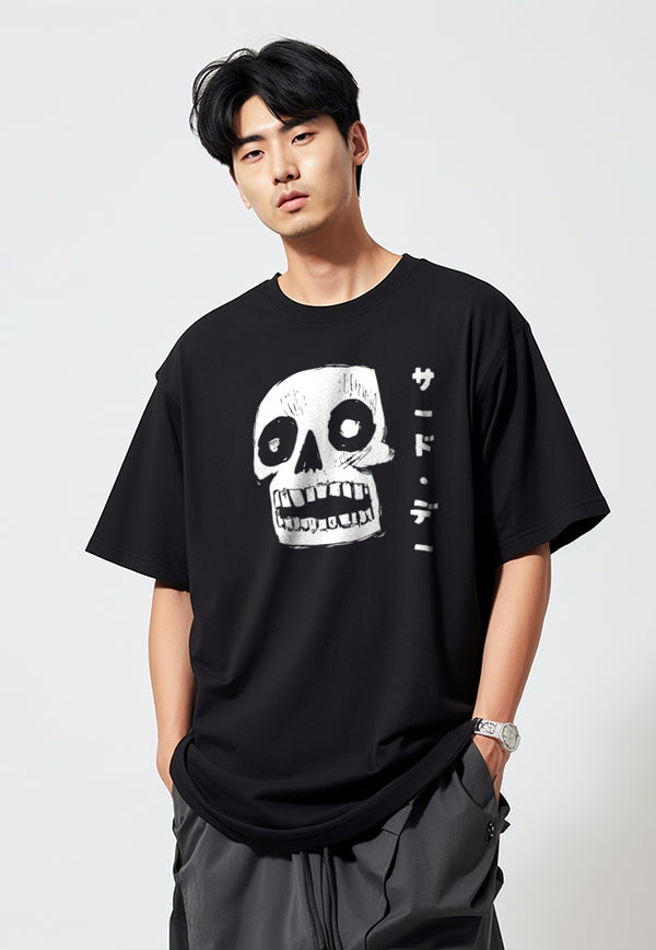 MTS97 Kaos Oversize Gambar Tengkorak Scuba Bahan Tebal "tengkorak katakana" hitam