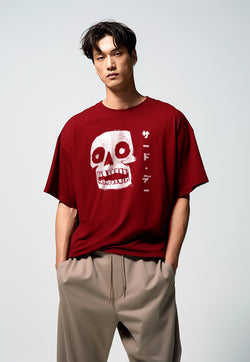 MTS99 Kaos Oversize Gambar Tengkorak Scuba Bahan Tebal "tengkorak katakana" burgundy merah