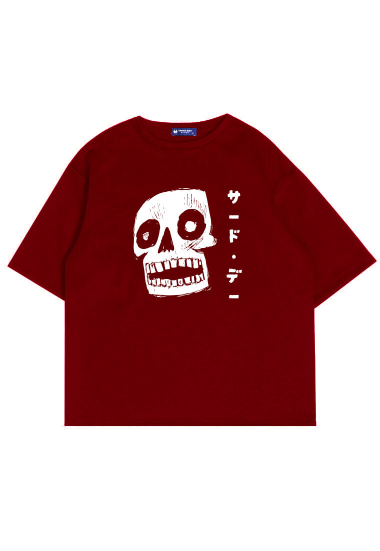 MTS99 Kaos Oversize Gambar Tengkorak Scuba Bahan Tebal "tengkorak katakana" burgundy merah