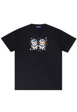 MTT08 Kaos Distro Pria Tangan Penden Instacool "Anjing Kucing Astronot" hitam