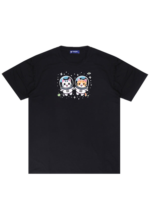 MTT08 Kaos Distro Pria Tangan Penden Instacool "Anjing Kucing Astronot" hitam