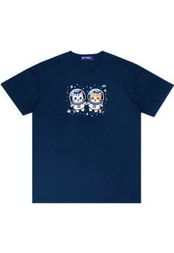 MTT09 Kaos Distro Pria Tangan Penden Instacool "Anjing Kucing Astronot" navy