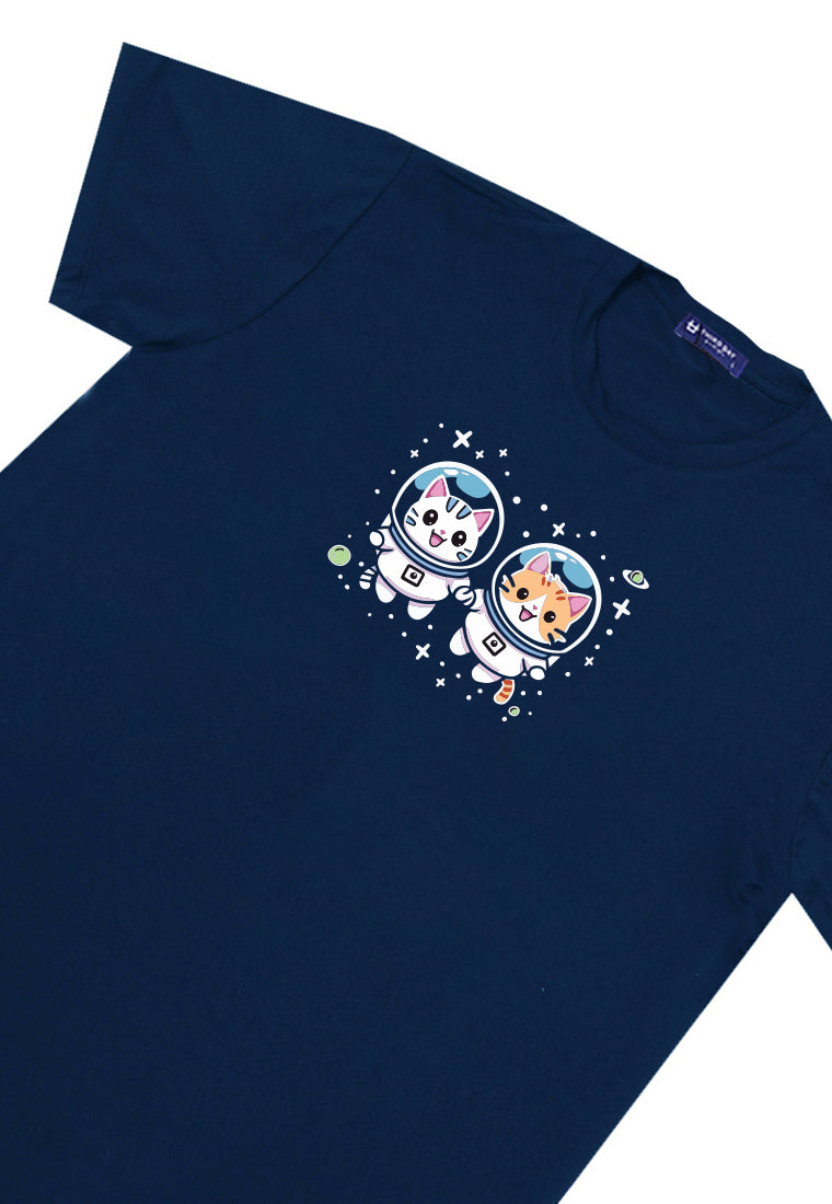 MTT09 Kaos Distro Pria Tangan Penden Instacool "Anjing Kucing Astronot" navy