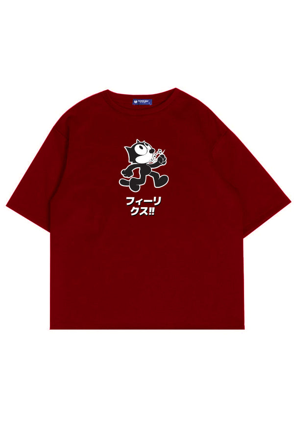 MTT10 Kaos Oversize Gambar Kucing Bahan Scuba Tebal "Felix" maroon