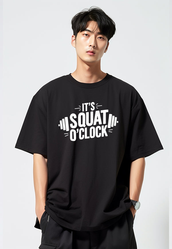 MTT19 Kaos Oversize Gym Pria Bahan Scuba Tebal "squat o clock" hitam