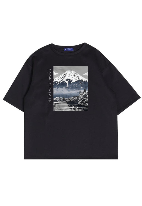 MTT25 Kaos Gambar Gunung Oversize Scubalux Bahan Scuba tebal "mount fuji" Hitam