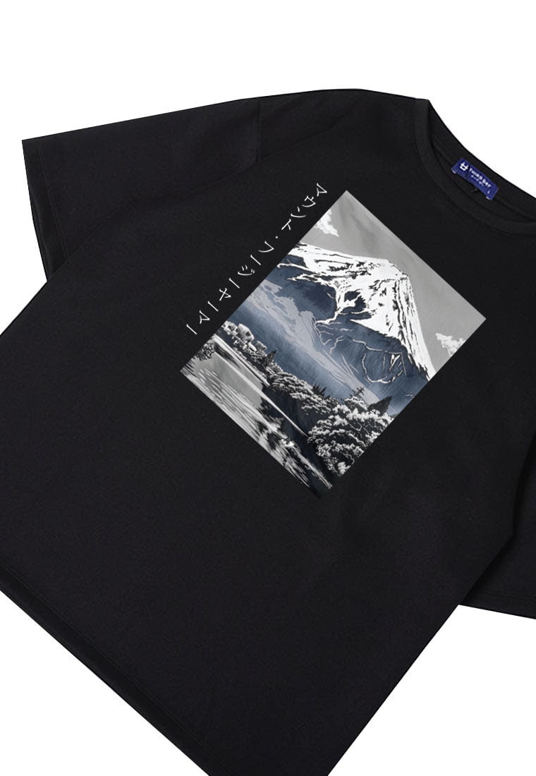 MTT25 Kaos Gambar Gunung Oversize Scubalux Bahan Scuba tebal "mount fuji" Hitam