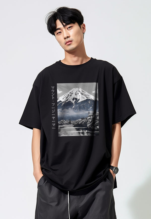 MTT25 Kaos Gambar Gunung Oversize Scubalux Bahan Scuba tebal "mount fuji" Hitam