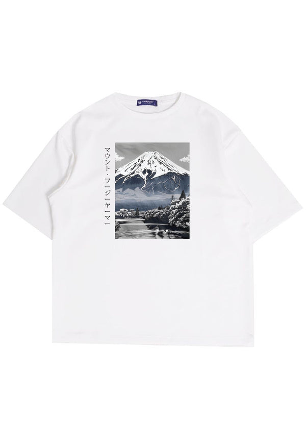 MTT26 Kaos Gambar Gunung Oversize Scubalux Bahan Scuba tebal "mount fuji" Putih