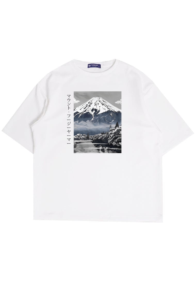 MTT26 Kaos Gambar Gunung Oversize Scubalux Bahan Scuba tebal "mount fuji" Putih