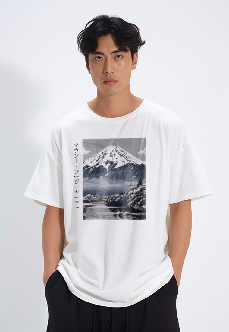 MTT26 Kaos Gambar Gunung Oversize Scubalux Bahan Scuba tebal "mount fuji" Putih