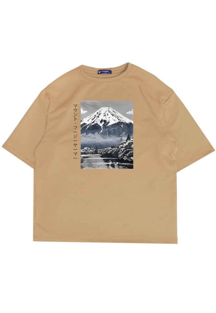 MTT27 Kaos Gambar Gunung Oversize Scubalux Bahan Scuba tebal "mount fuji" Khaki