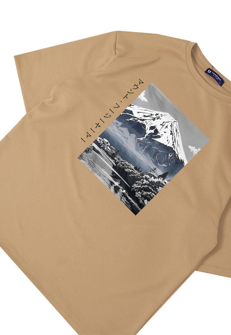 MTT27 Kaos Gambar Gunung Oversize Scubalux Bahan Scuba tebal "mount fuji" Khaki