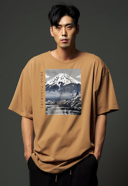 MTT27 Kaos Gambar Gunung Oversize Scubalux Bahan Scuba tebal "mount fuji" Khaki