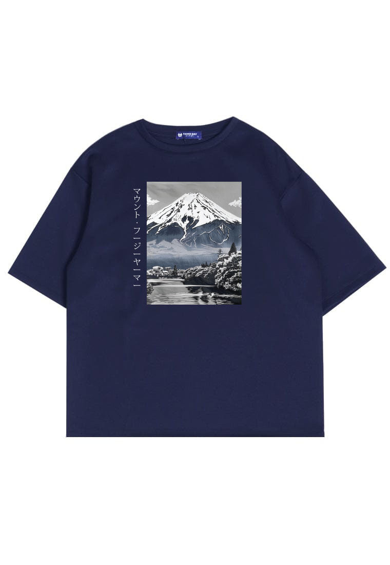 MTT28 Kaos Gambar Gunung Oversize Scubalux Bahan Scuba tebal "mount fuji" Navy