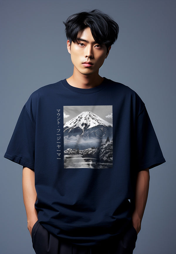 MTT28 Kaos Gambar Gunung Oversize Scubalux Bahan Scuba tebal "mount fuji" Navy