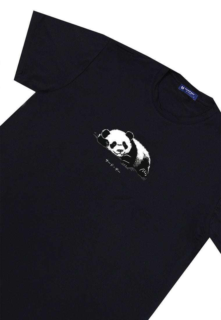 MTT30 Kaos Gambar Panda Pria Lengan Pendek Adem Instacool "panda katakana" hitam