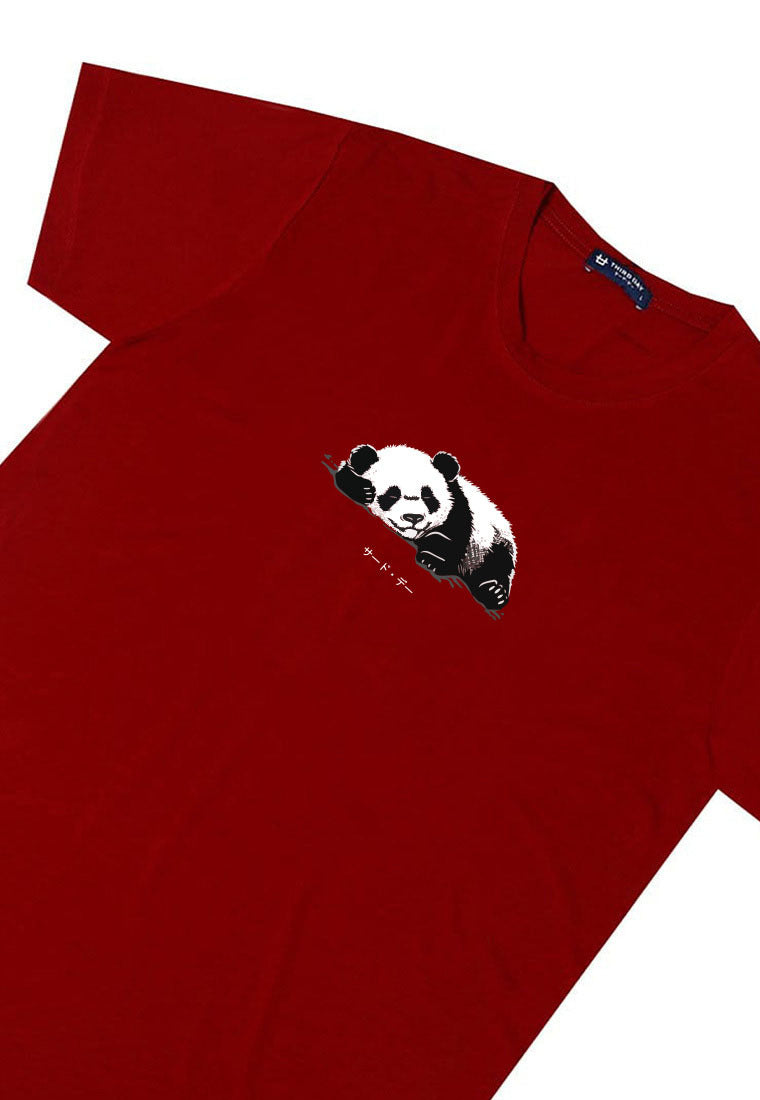 MTT31 Kaos Gambar Panda Pria Lengan Pendek Adem Instacool "panda katakana" maroon