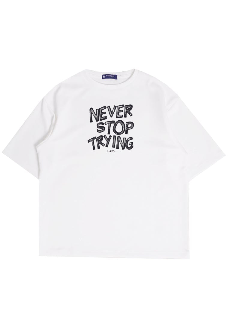 MTT44 Kaos Oversize Gym Scuba Bahan Tebal "never stop trying" putih white