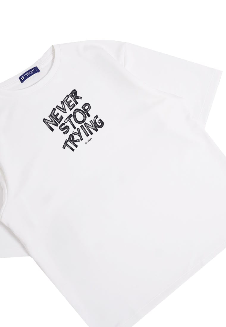 MTT44 Kaos Oversize Gym Scuba Bahan Tebal "never stop trying" putih white