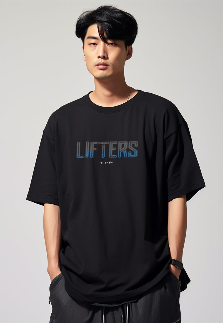 MTT45 Kaos Oversize Gym Scuba Bahan Tebal "LIFTERS" hitam black