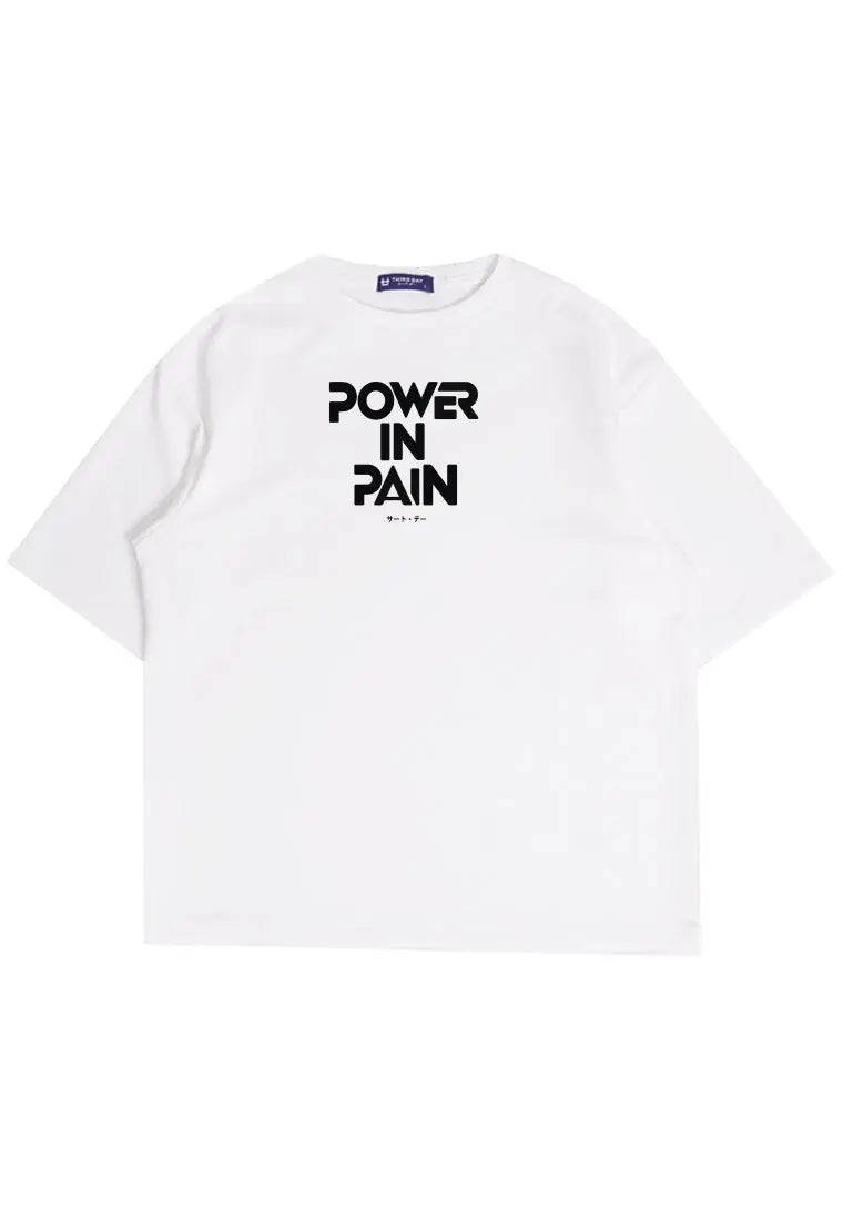 MTT46 Kaos Oversize Gym Bahan Scuba Tebal Scubalux "power in pain" putih