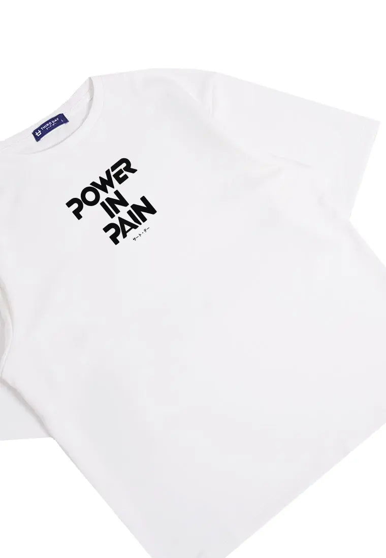 MTT46 Kaos Oversize Gym Bahan Scuba Tebal Scubalux "power in pain" putih